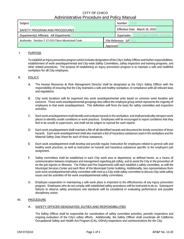 Safety Program And Procedures screenshot