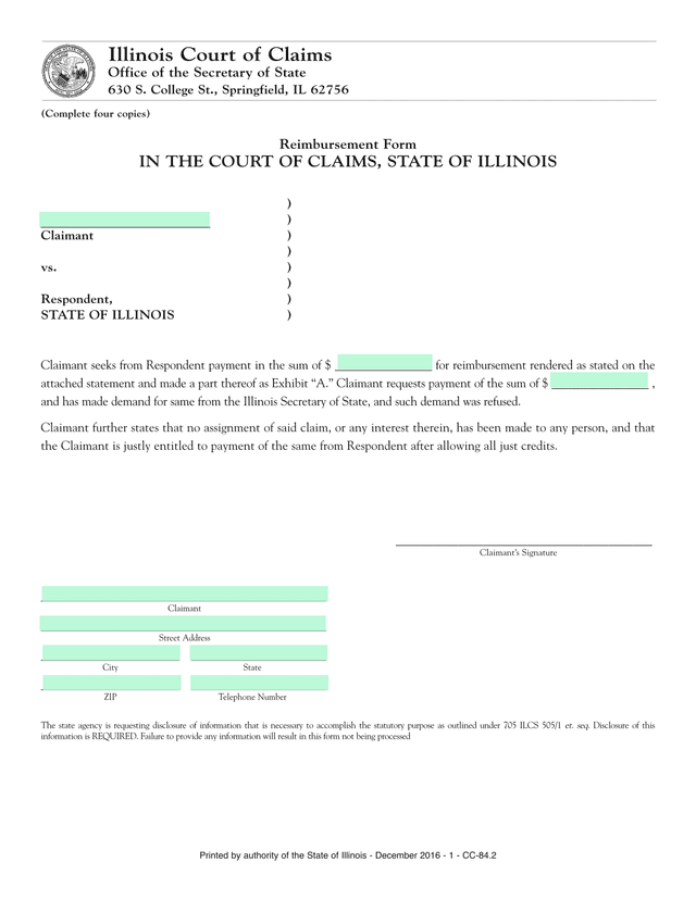 Reimbursement Form screenshot