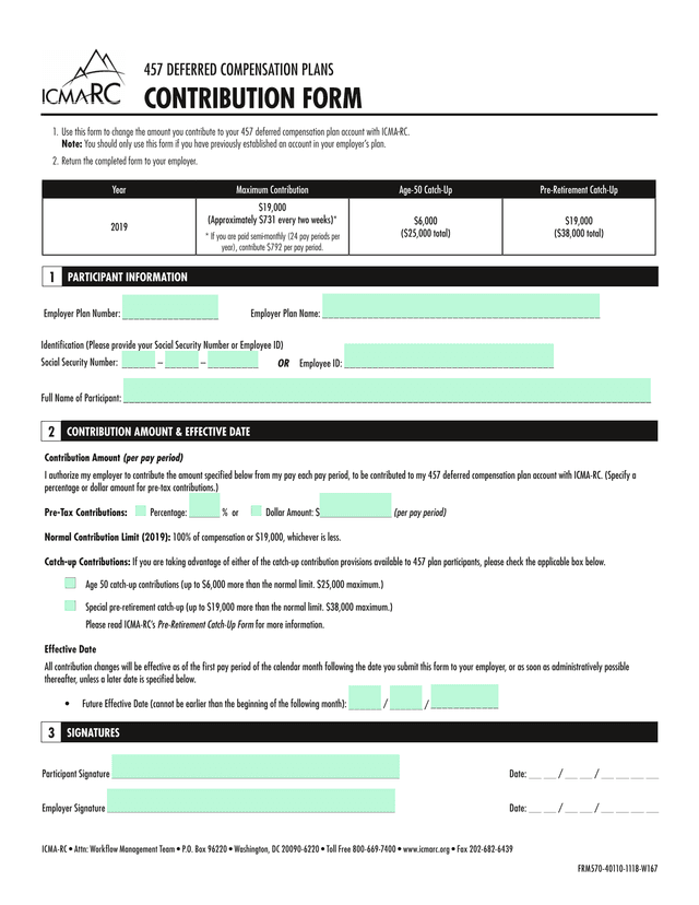 457 DEFERRED COMPENSATION PLANS CONTRIBUTION FORM screenshot