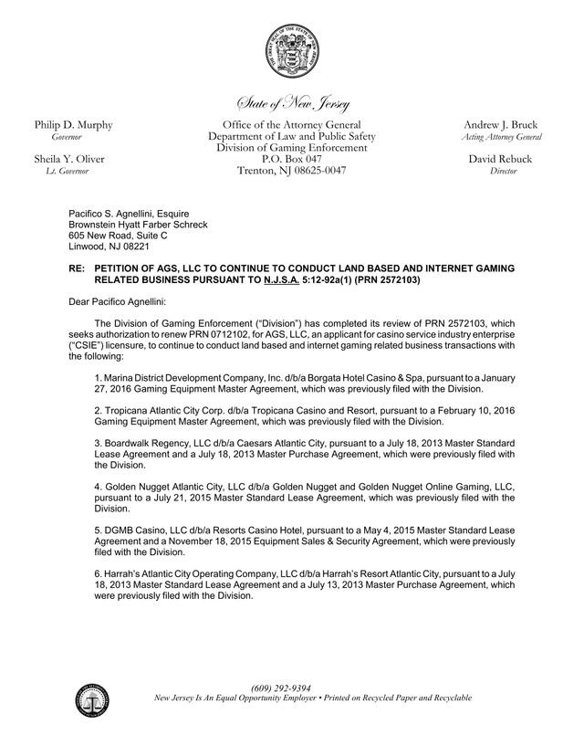 Petition Of AGS, LLC For Gaming Business Continuation screenshot