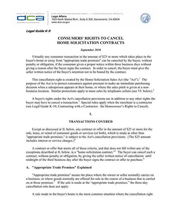 Legal Guide K 9 Consumers Rights To Cancel Home Solicitation Contracts screenshot