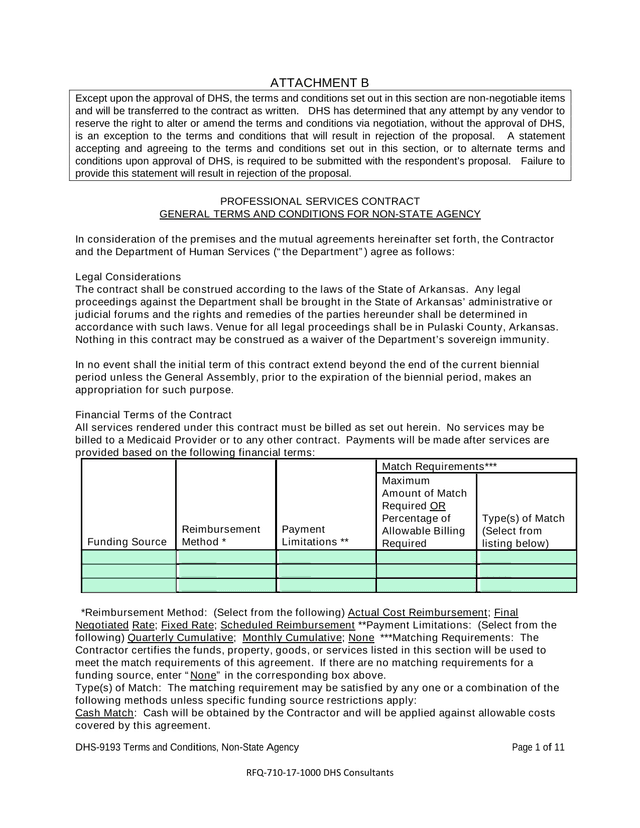 DHS 9193 Terms And Conditions, Non State Agency screenshot