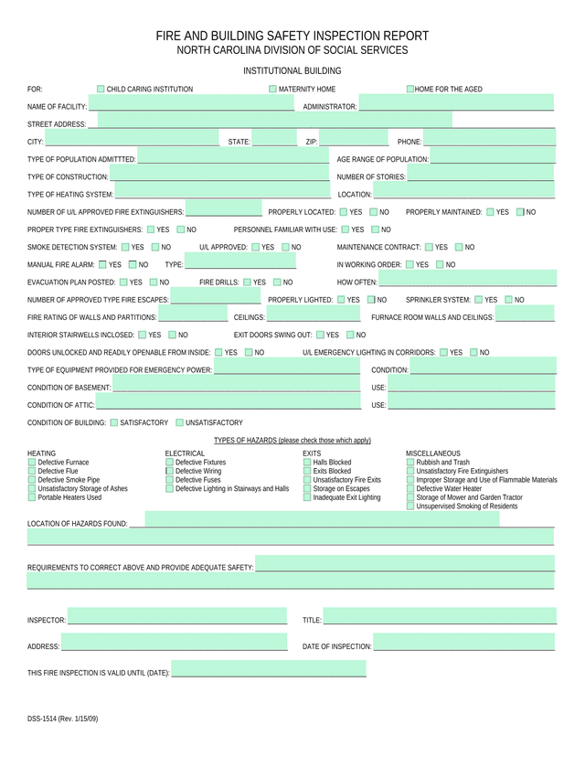 DSS 1514 Fire And Building Safety Inspection Report screenshot