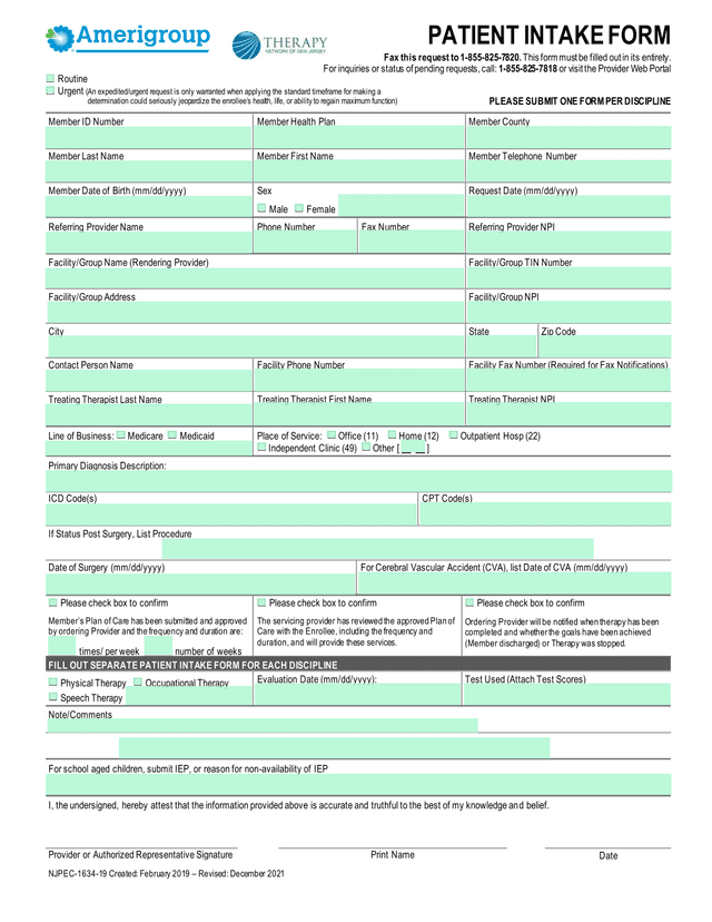 NJPEC 1634 19 Therapy Services Request Form screenshot