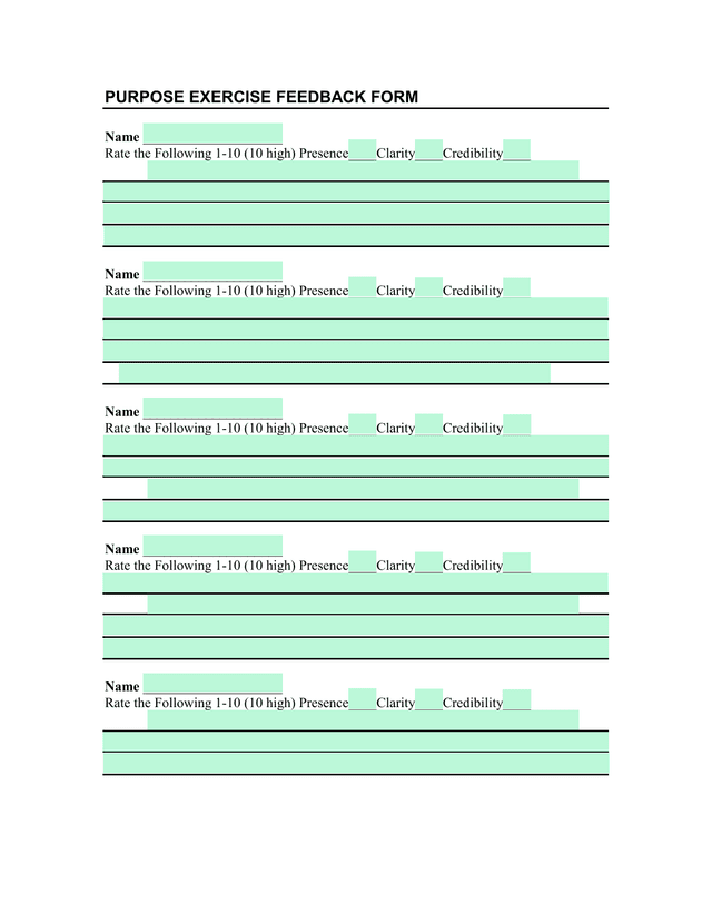 PURPOSE EXERCISE FEEDBACK FORM screenshot