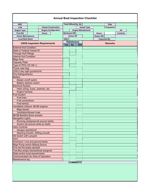 Annual Boat Inspection Checklist screenshot