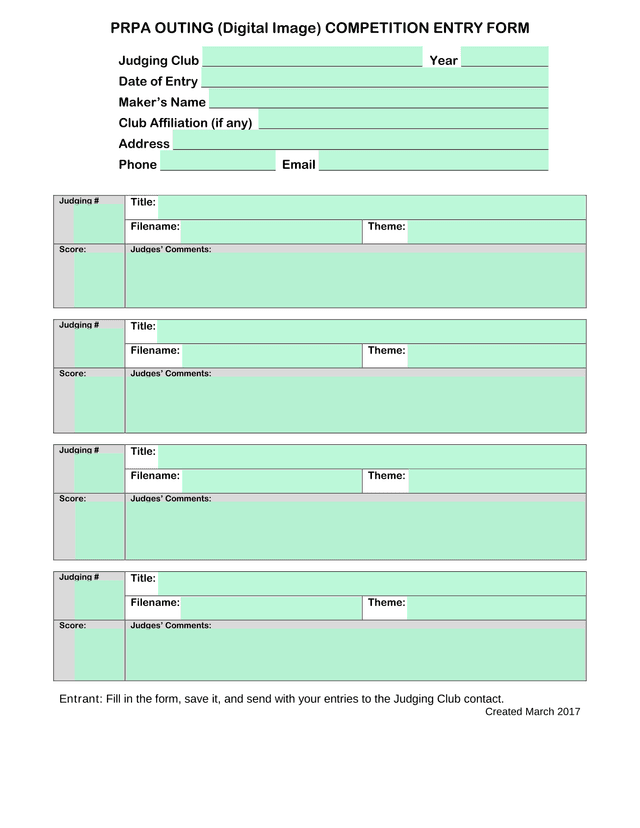 PRPA OUTING (Digital Image) COMPETITION ENTRY FORM screenshot