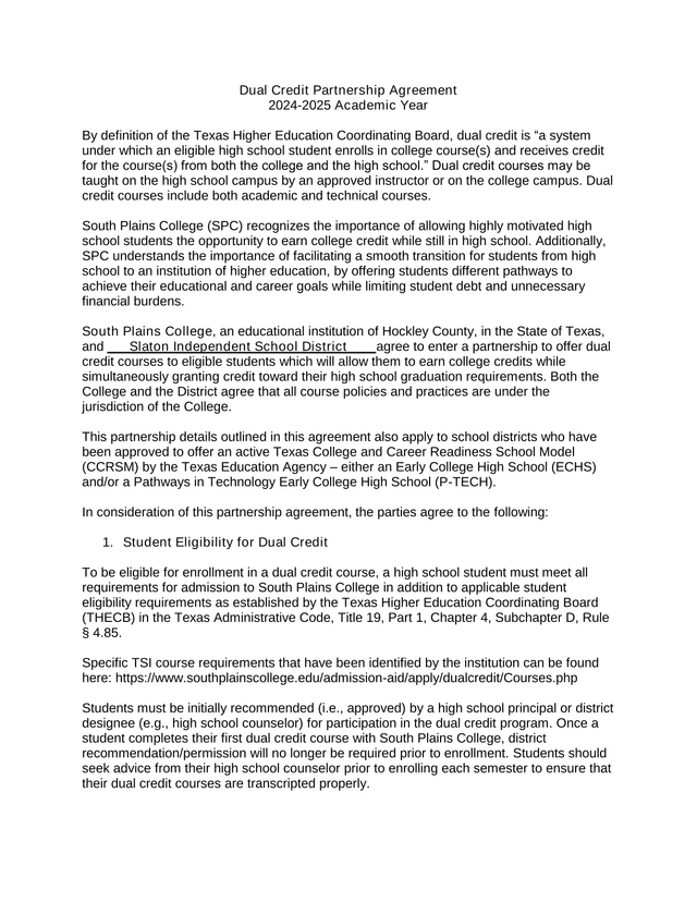 Dual Credit Partnership Agreement screenshot