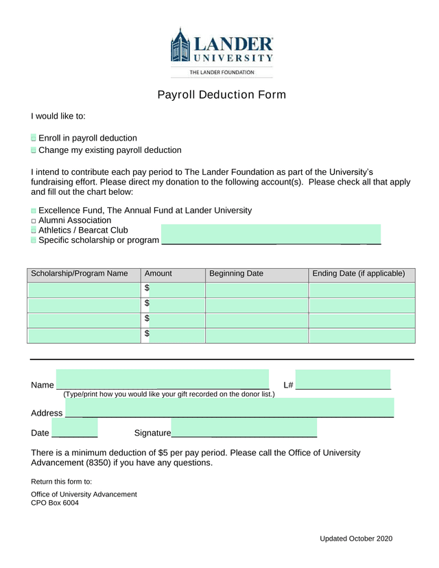 Payroll Deduction Form screenshot