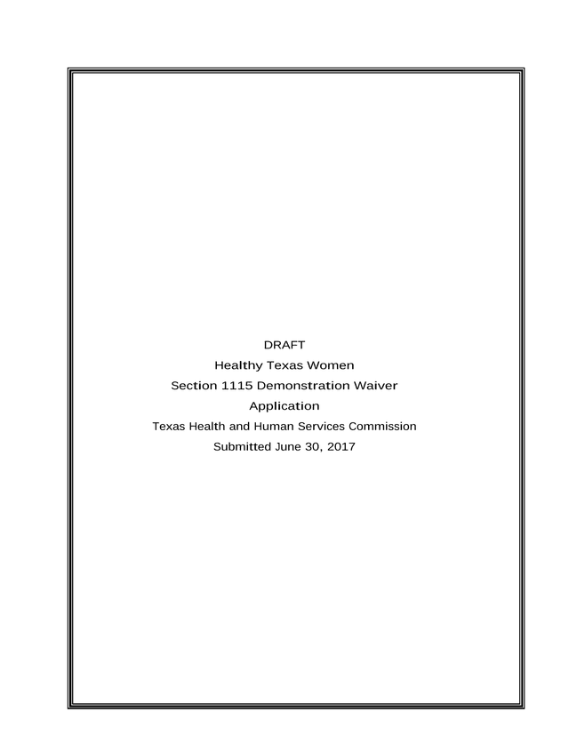 Healthy Texas Women Section 1115 Demonstration Waiver Application screenshot