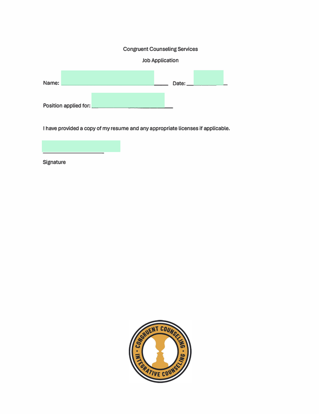 Congruent Counseling Services Job Application screenshot