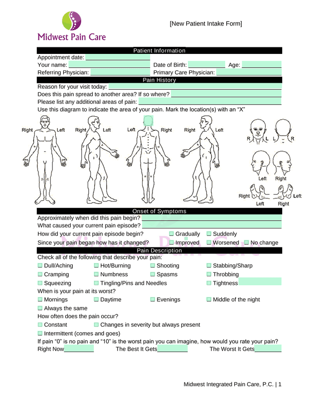 New Patient Intake Form screenshot