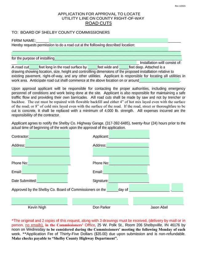 APPLICATION FOR APPROVAL TO LOCATE UTILITY LINE ON COUNTY RIGHT OF WAY screenshot