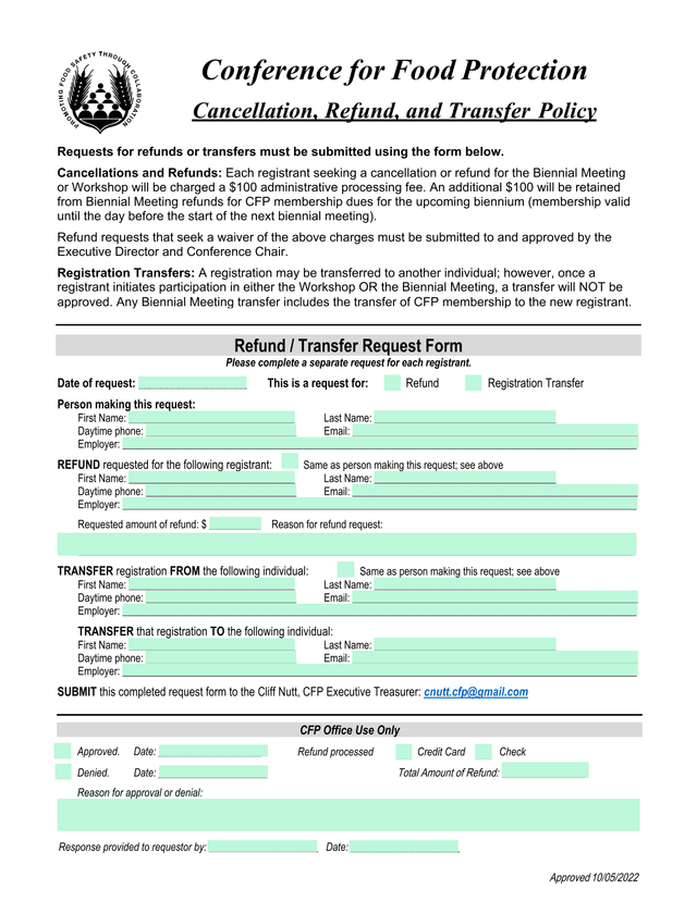 Cancellation, Refund, And Transfer Policy screenshot
