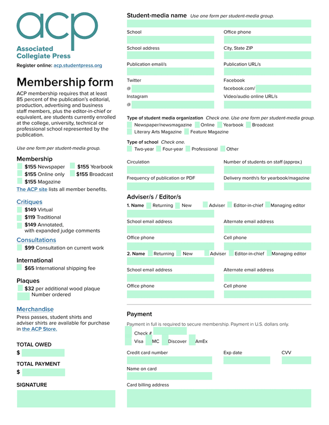 ACP Membership Form screenshot