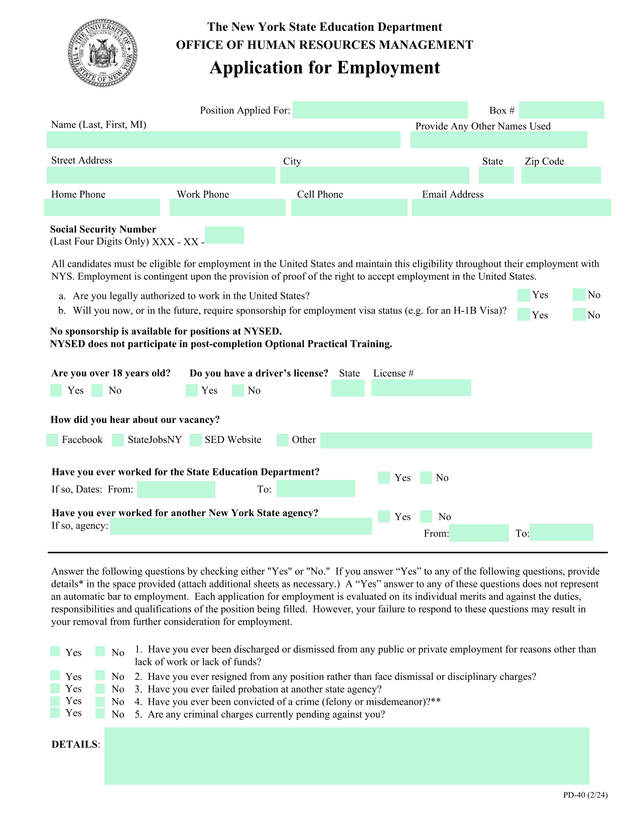Application For Employment screenshot