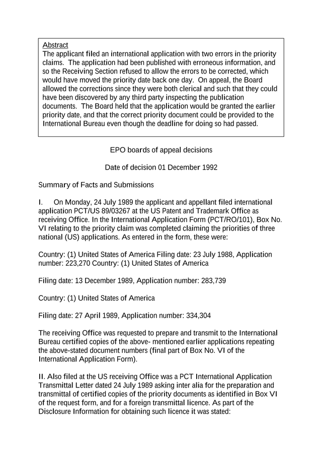 International Patent Application Priority Claim screenshot