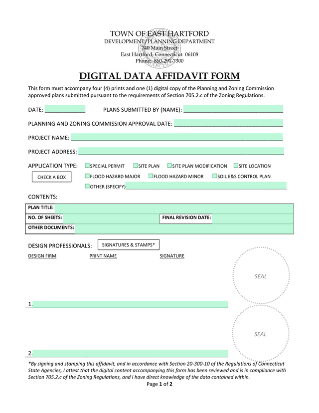 DIGITAL DATA AFFIDAVIT FORM screenshot