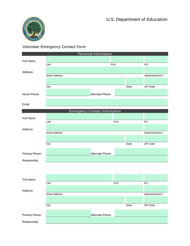 Volunteer Emergency Contact Form screenshot