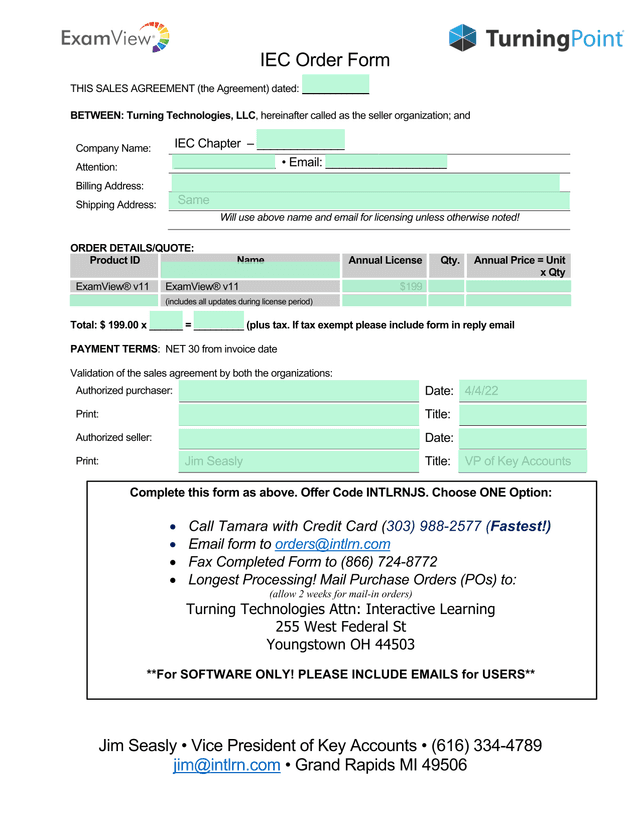 IEC Order Form screenshot