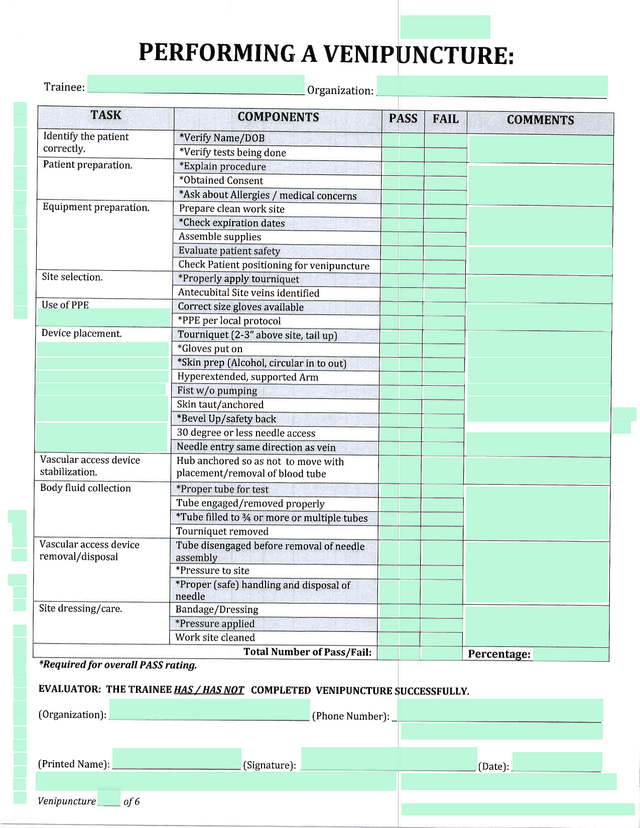 Venipuncture Procedure Checklist screenshot