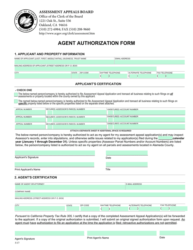 Agent Authorization Form screenshot