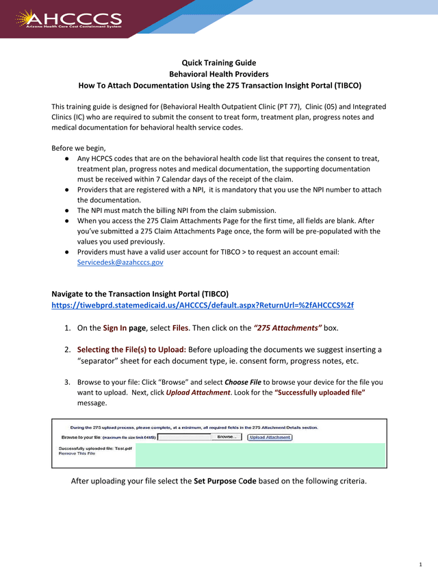 Quick Training Guide Behavioral Health Providers   How To Attach Documentation Using The 275 Transac screenshot