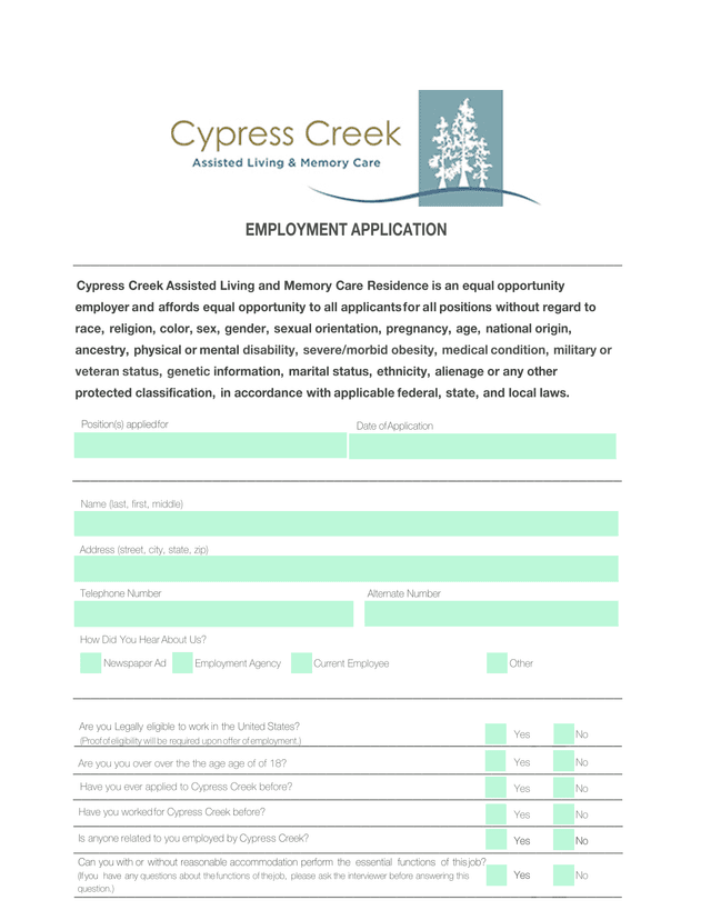 EMPLOYMENT APPLICATION screenshot