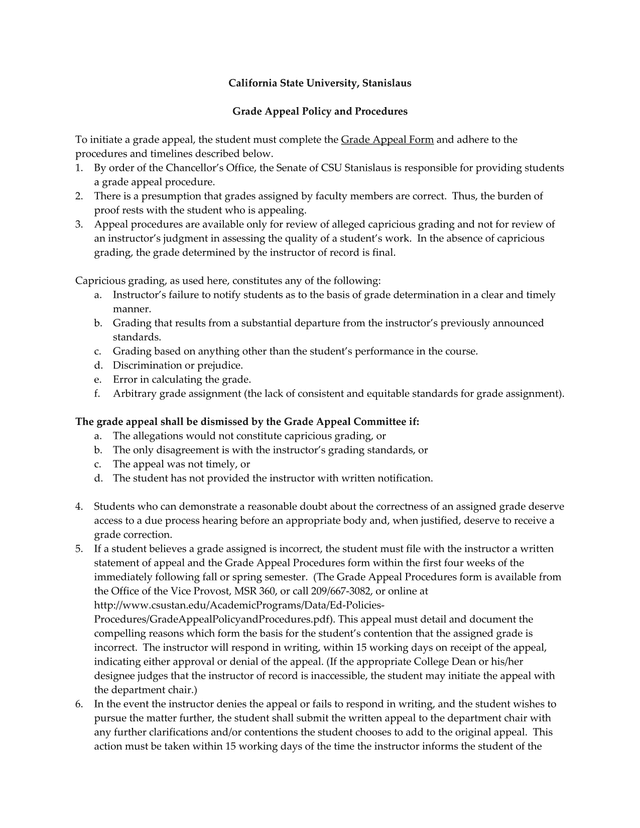 Grade Appeal Policy And Procedures screenshot