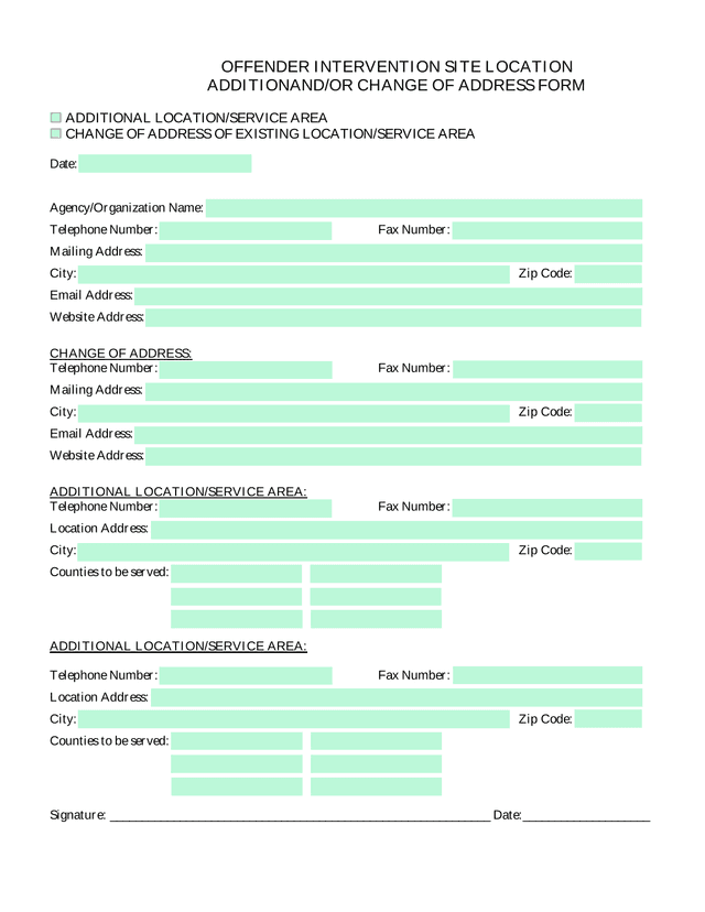Offender Intervention Site Location Addition AndOr Change Of Address Form screenshot