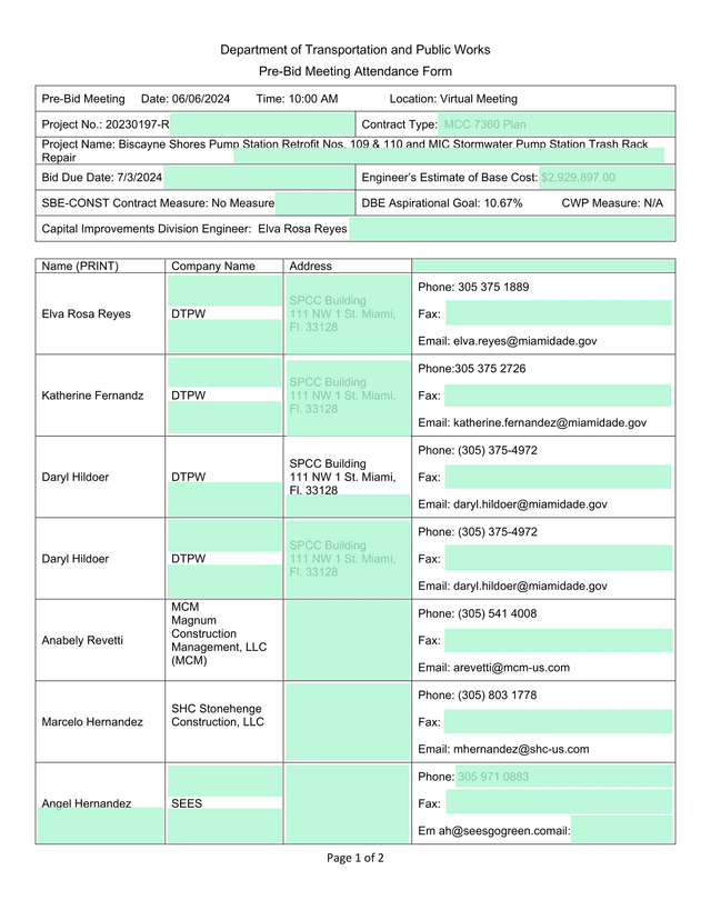 Pre Bid Meeting Attendance Form screenshot