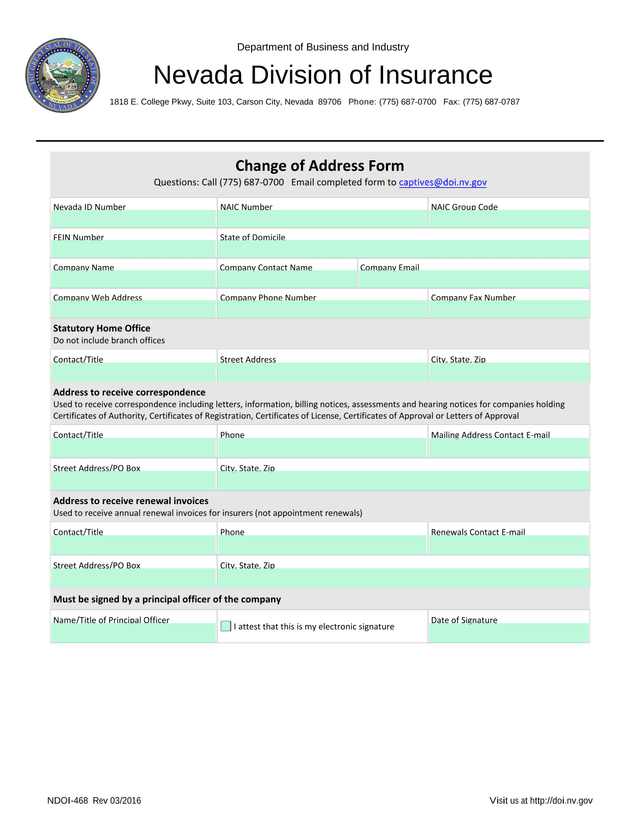 Change Of Address Form screenshot