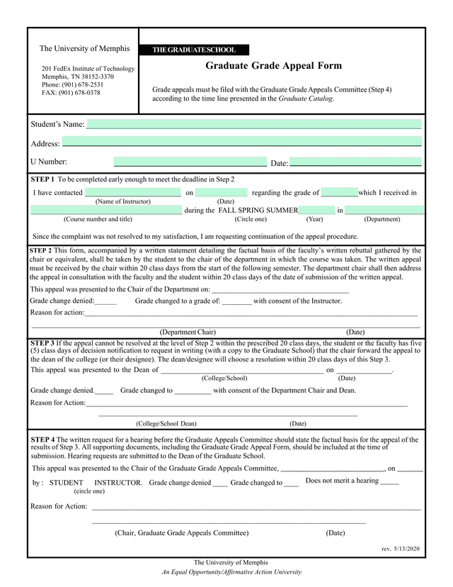 Graduate Grade Appeal Form screenshot