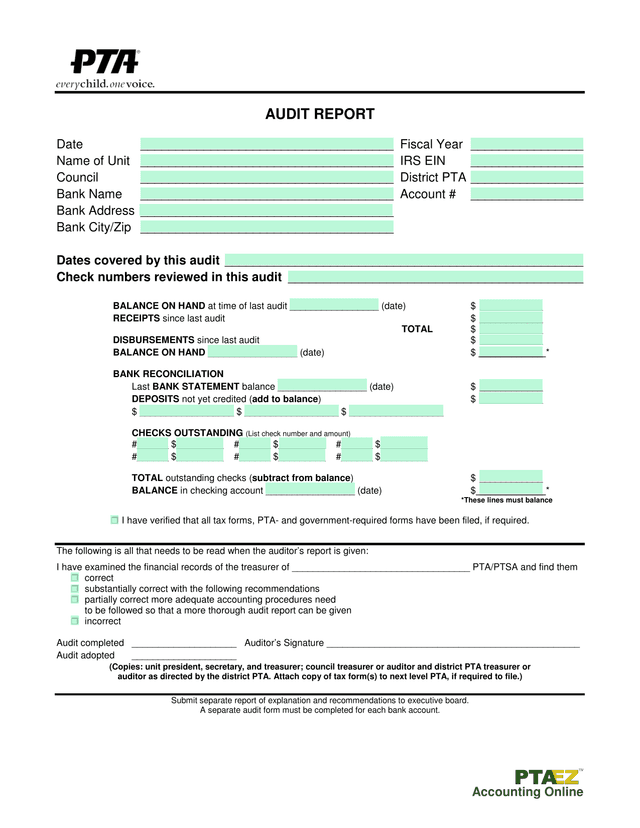 PTA Audit Report screenshot