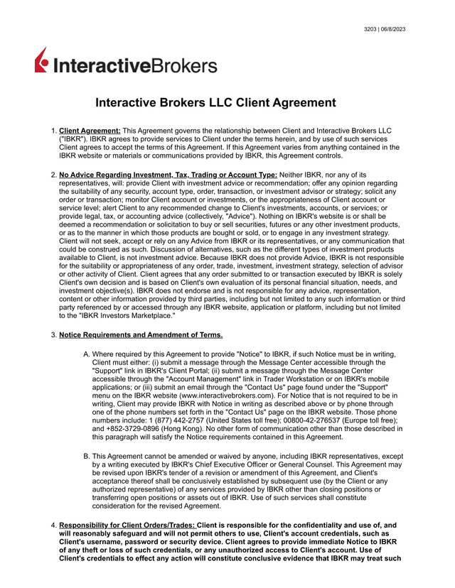 Interactive Brokers LLC Client Agreement screenshot