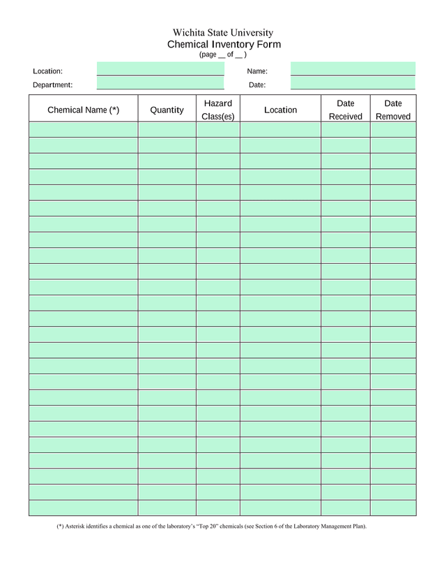Chemical Inventory Form screenshot