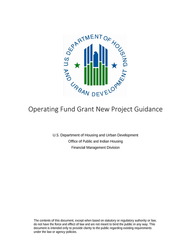 New Project Guidance, Operating Fund screenshot
