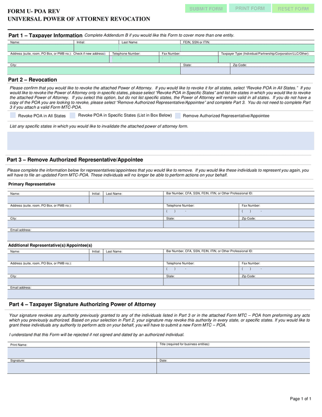 FORM U POA REV UNIVERSAL POWER OF ATTORNEY REVOCATION screenshot