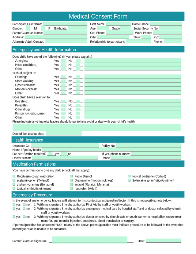 Medical Consent Form screenshot