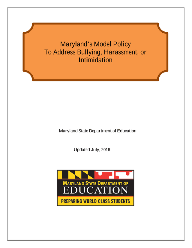 MarylandS Model Policy To Address Bullying, Harassment, Or Intimidation screenshot