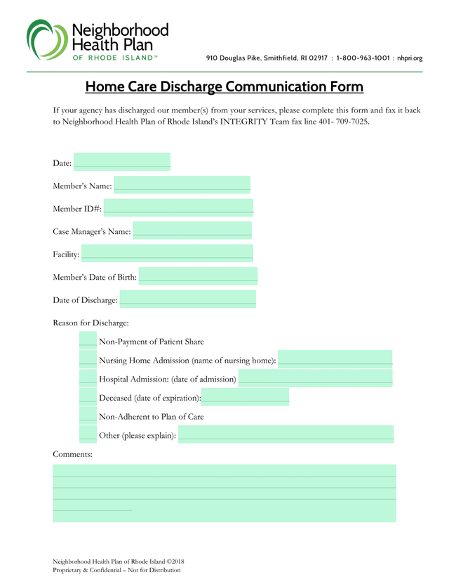 Home Care Discharge Communication Form screenshot