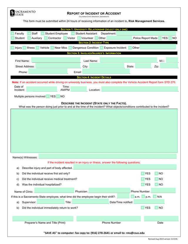 Report Of Incident Or Accident screenshot