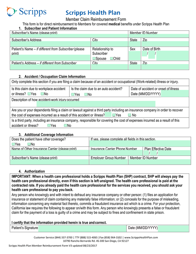 Member Claim Reimbursement Form screenshot
