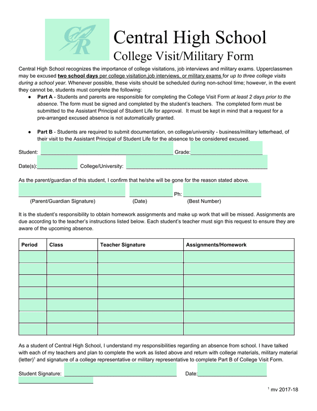 College VisitMilitary Form screenshot
