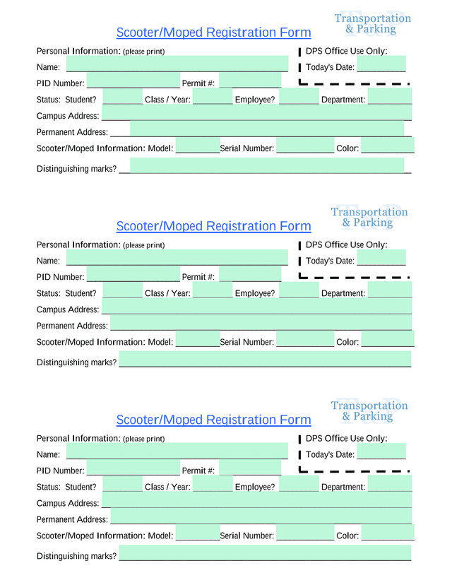 ScooterMoped Registration Form screenshot