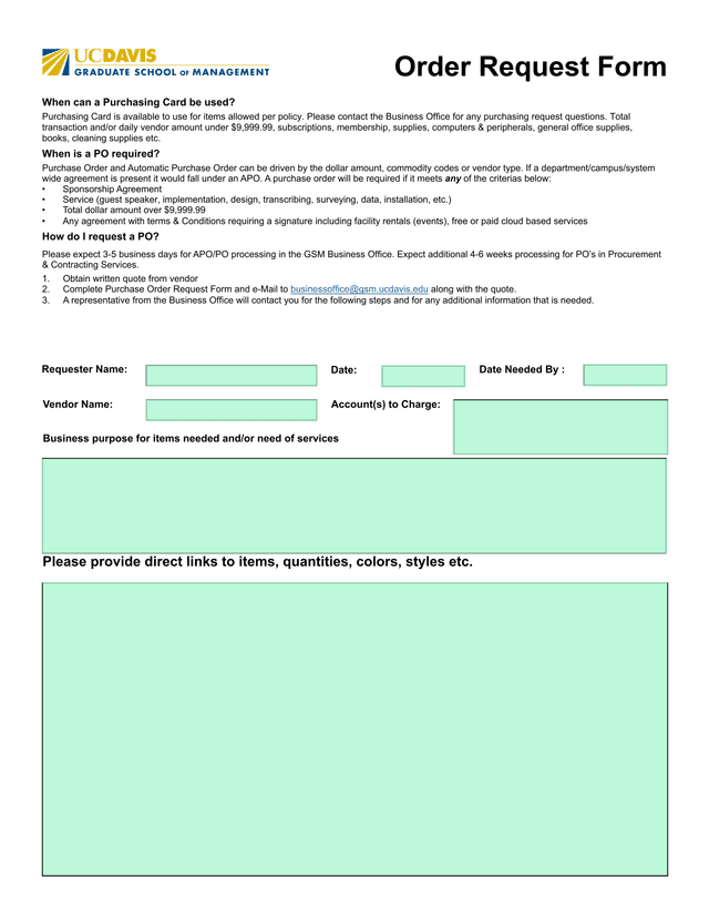 Order Request Form screenshot