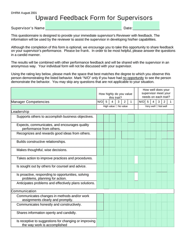 Upward Feedback Form For Supervisors screenshot