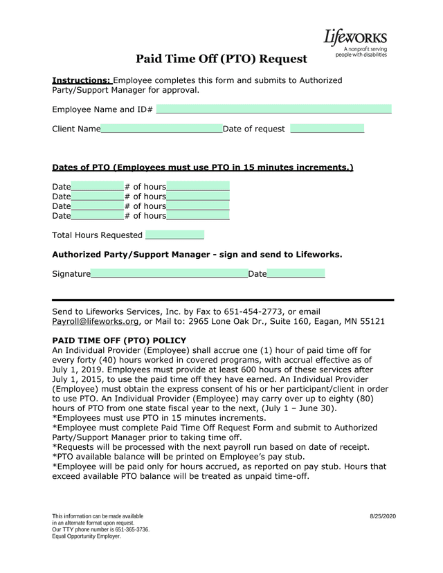 Paid Time Off (PTO) Request screenshot