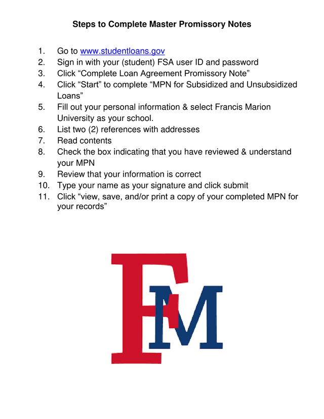 Master Promissory Notes Steps screenshot