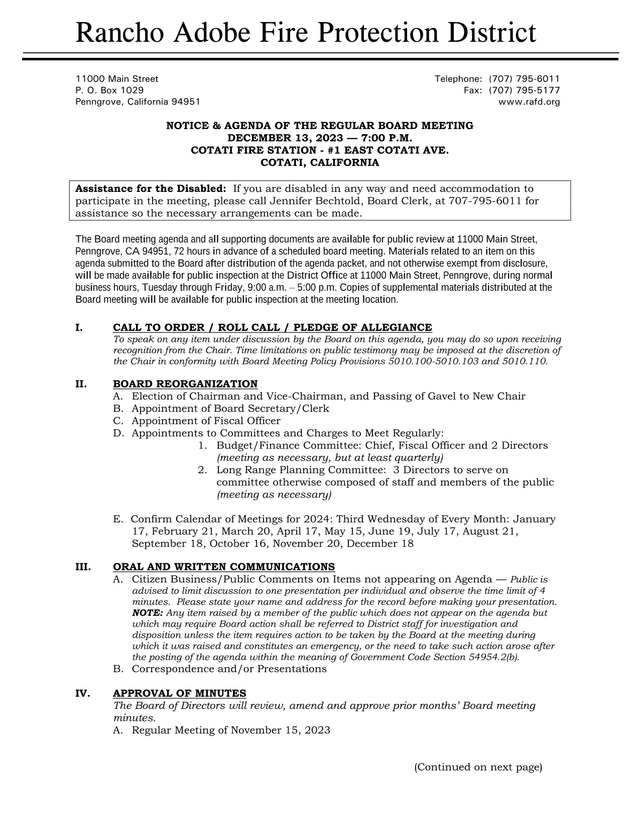 Notice  Agenda Of The Regular Board Meeting screenshot